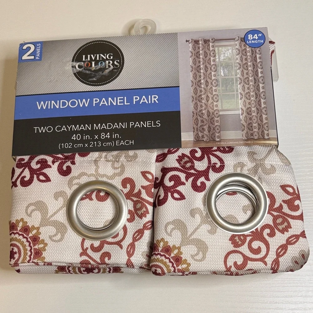 Wine and Cream Window Panel Pair